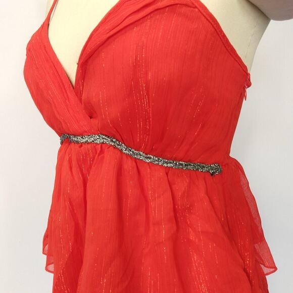 Vintage Y2K Red Mini Dress Size S Bebe Ruffle Tiered Sparkle HoCo Sweetheart - Picture 5 of 8